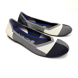Rothy's Captoe Black White The Flat Shoe Size 7 Blue Halo